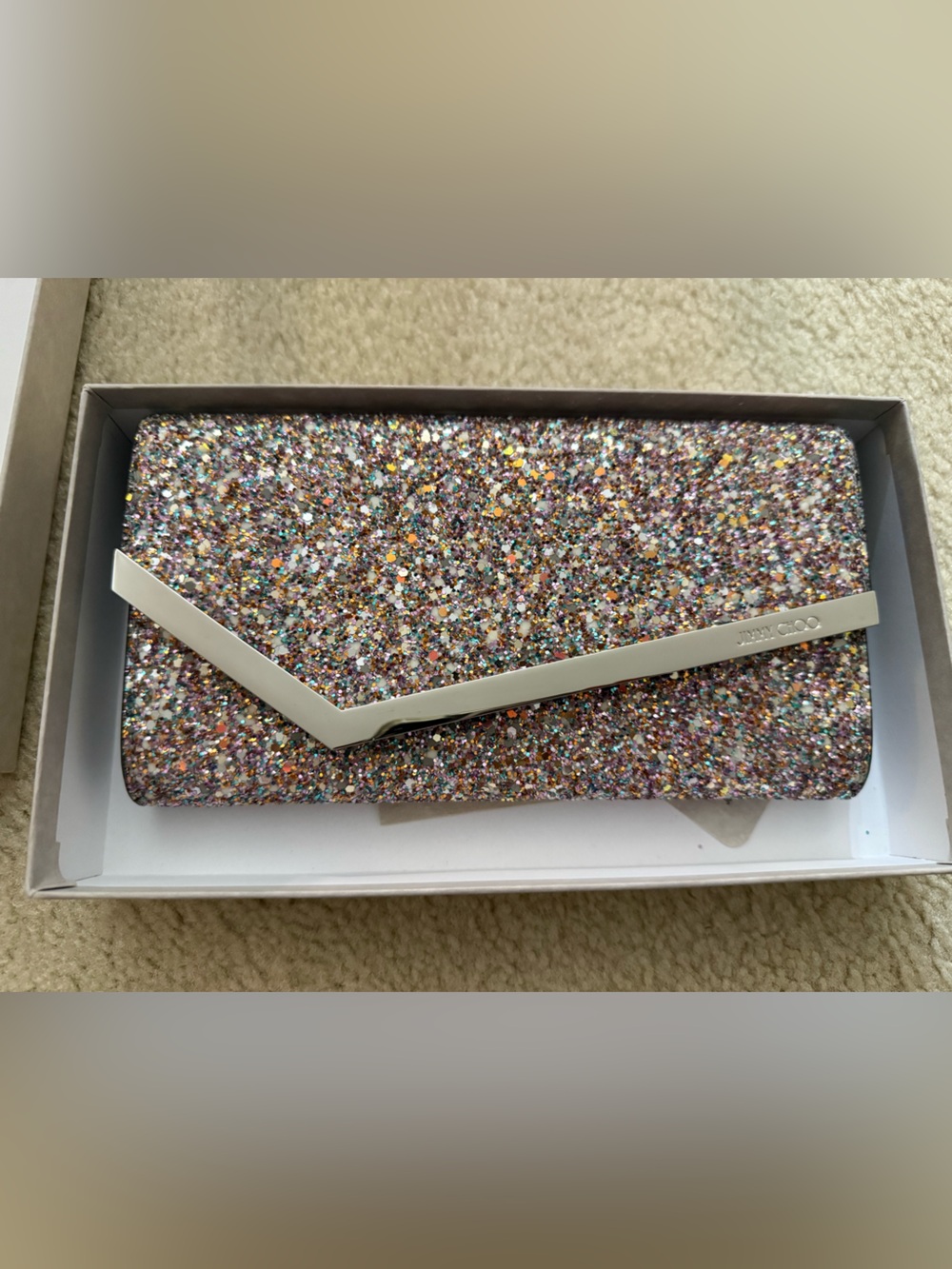 Jimmy Choo Emmie Sparkling Multicolor Glitter Clutch